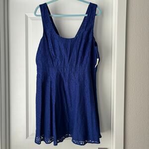 AEROPOSTALE BLUE OPEN TIE BACK SLEEVELESS LACE MINI DRESS XXL Cottagecore NWT